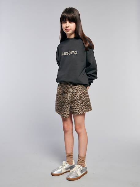 Sweat fille oversize inscription léopard anthracite 6 - vertbaudet enfant 