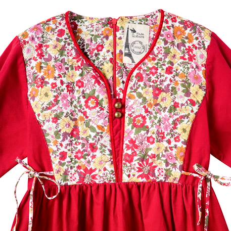 Robe de noël   velours  fleuri liberty  margot Rouge 4 - vertbaudet enfant 