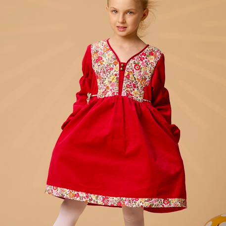 Robe de noël   velours  fleuri liberty  margot Rouge 1 - vertbaudet enfant 
