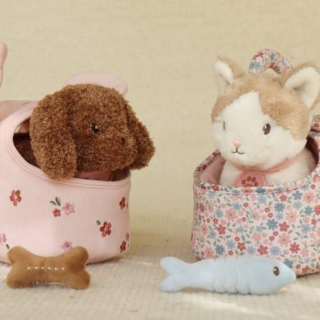 Peluche chat dans sac de transport fleuri Rose, bleu, marron 5 - vertbaudet enfant 