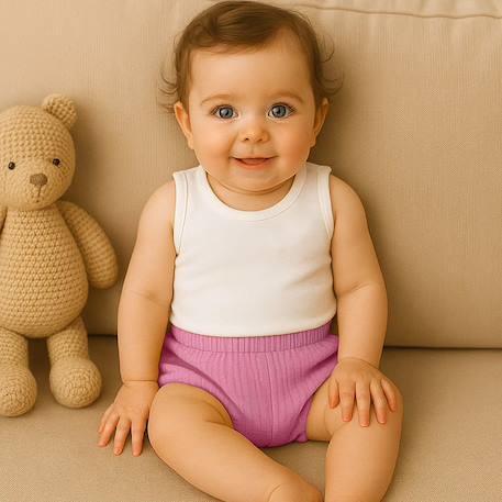 Bloomers en coton bio honey et vert Blanc et vichy+Rose et fraise+Vert et honey 12 - vertbaudet enfant 