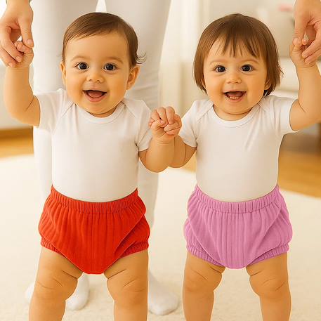Bloomers en coton bio honey et vert Blanc et vichy+Rose et fraise+Vert et honey 8 - vertbaudet enfant 