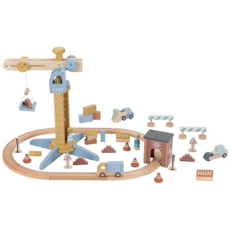 Set grue et chantier de construction en bois Jaune, bleu, beige 2 - vertbaudet enfant 