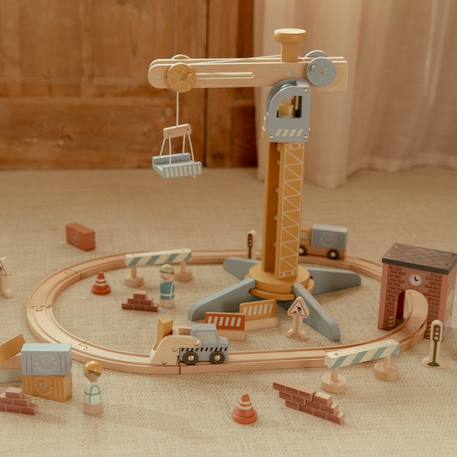 Set grue et chantier de construction en bois Jaune, bleu, beige 5 - vertbaudet enfant 