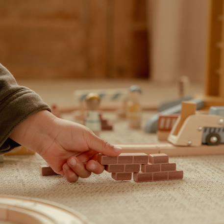 Set grue et chantier de construction en bois Jaune, bleu, beige 6 - vertbaudet enfant 
