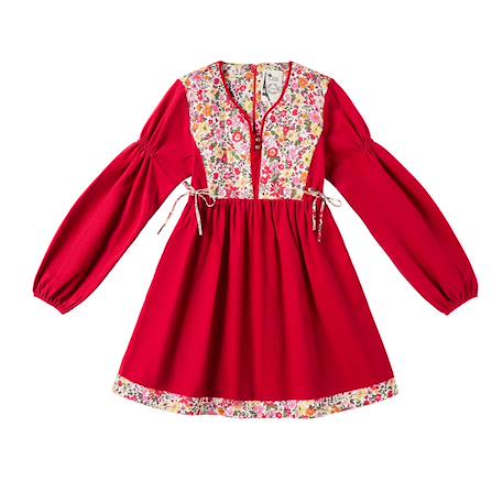 Robe de noël   velours  fleuri liberty  margot Rouge 3 - vertbaudet enfant 