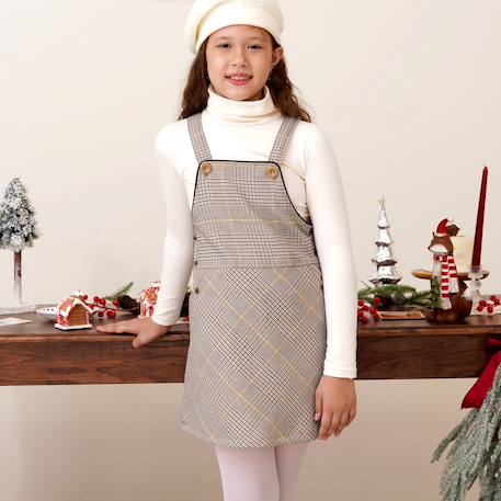 Robe salopette  hiver à carreaux tartan   lola Marron vert foncé 2 - vertbaudet enfant 