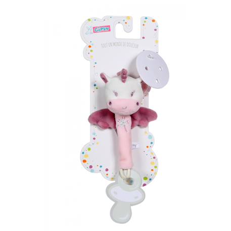 Accroche-tétine peluche les p'tits féeriques licorne 13 cm s/carte Rose 1 - vertbaudet enfant 