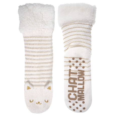 Chaussettes d'intérieur maille chenille - fourrées, antidérapantes Ivoire 2 - vertbaudet enfant 