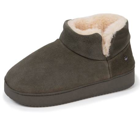 Chaussons bottillons dessus en cuir, semelle plateforme Camel+Kaki 7 - vertbaudet enfant 