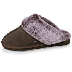 Vêtements de grossesse-Chaussons mules cuir fourré chaud