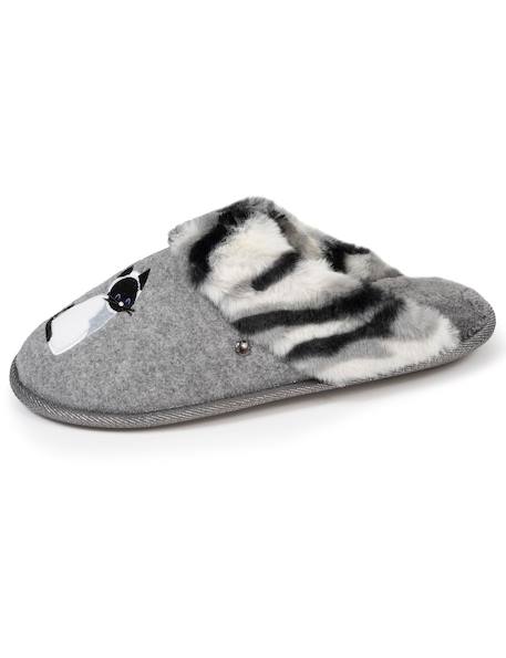 Chaussons mules chat fantaisie Gris+Rose chiné 6 - vertbaudet enfant 