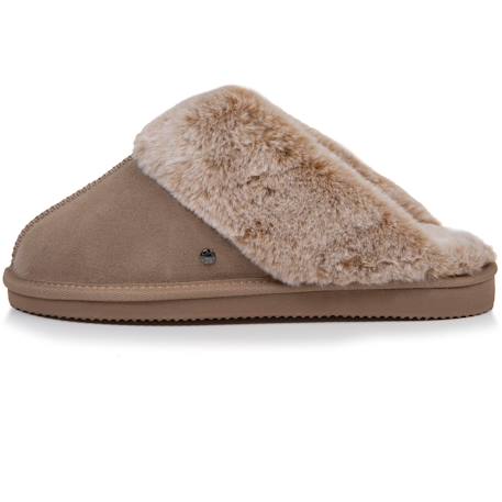 Chaussons mules cuir fourré chaud Beige+Camel+Kaki 4 - vertbaudet enfant 