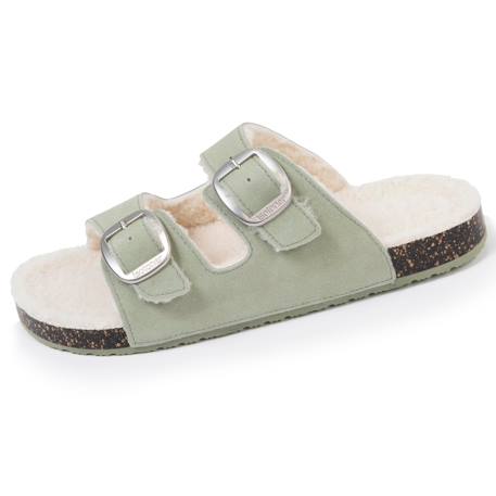 Chaussons mules ouvertes ultra confortables, en cuir Camel+Vert d'eau 7 - vertbaudet enfant 