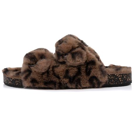 Chaussons mules ouvertes amorti talon, confort à la marche Ivoire+Léopard 9 - vertbaudet enfant 