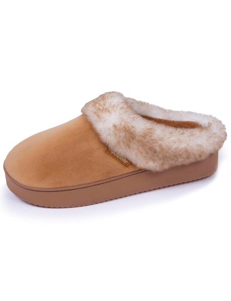 Chaussons mules velours ultra doux, compensées Camel+Noir 6 - vertbaudet enfant 