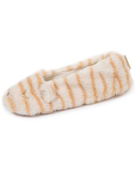 Chaussons ballerines imitation fourrure - tissu antidérapant Beige tigré 6 - vertbaudet enfant 