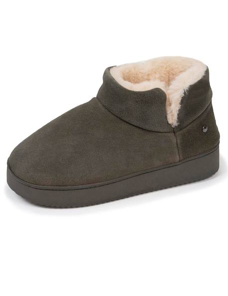 Chaussons bottillons dessus en cuir, semelle plateforme Camel+Kaki 12 - vertbaudet enfant 