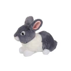 Jouet-Peluche - peluche lapin allongé - gris et blanc -  20 cm