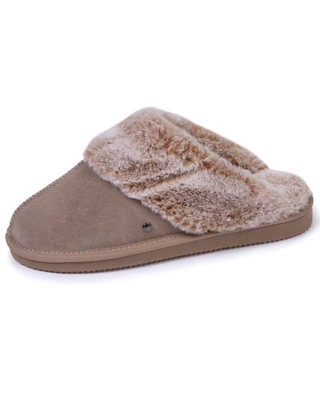 Chaussons mules cuir fourré chaud Beige+Camel+Kaki 6 - vertbaudet enfant 