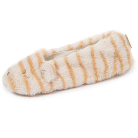 Chaussons ballerines imitation fourrure - tissu antidérapant Beige tigré 1 - vertbaudet enfant 