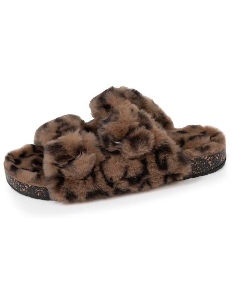 Chaussons mules ouvertes amorti talon, confort à la marche Ivoire+Léopard 12 - vertbaudet enfant 