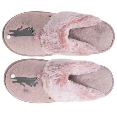 Chaussons mules chat fantaisie Gris+Rose chiné 8 - vertbaudet enfant 