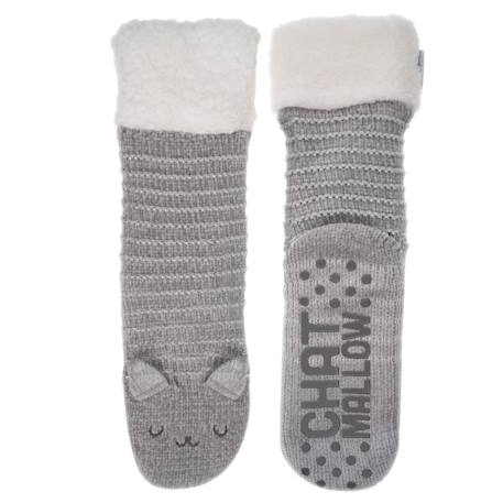 Chaussettes d'intérieur maille chenille - fourrées, antidérapantes Gris 2 - vertbaudet enfant 