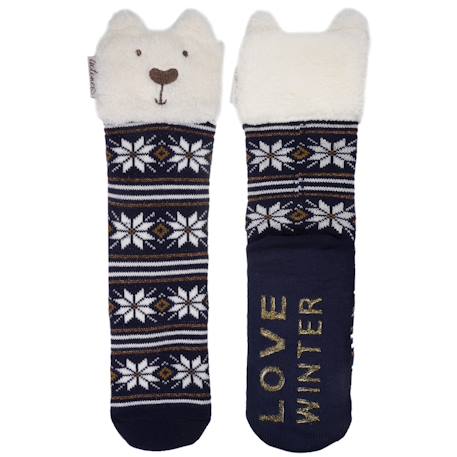 Chaussettes d'intérieur en maille, doublé sherpa, antidérapante Jacquard marine 2 - vertbaudet enfant 