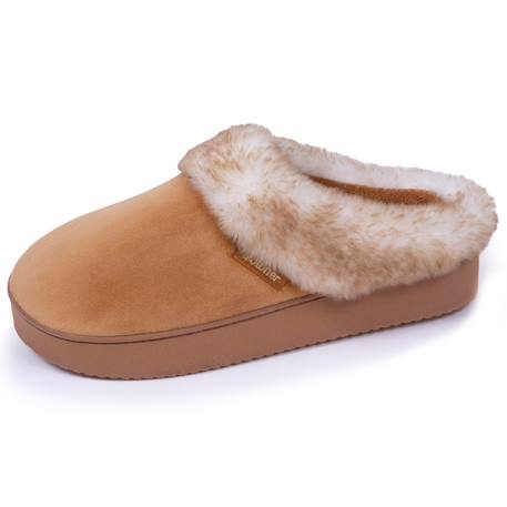Chaussons mules velours ultra doux, compensées Camel+Noir 1 - vertbaudet enfant 