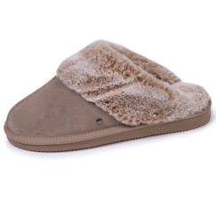 Vêtements de grossesse-Chaussons mules cuir fourré chaud