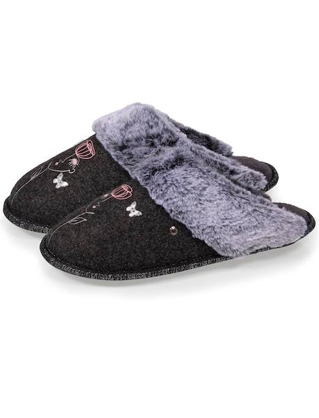 Chaussons mules ultra confortables, bordure en fausse fourrure Gris chiné 6 - vertbaudet enfant 