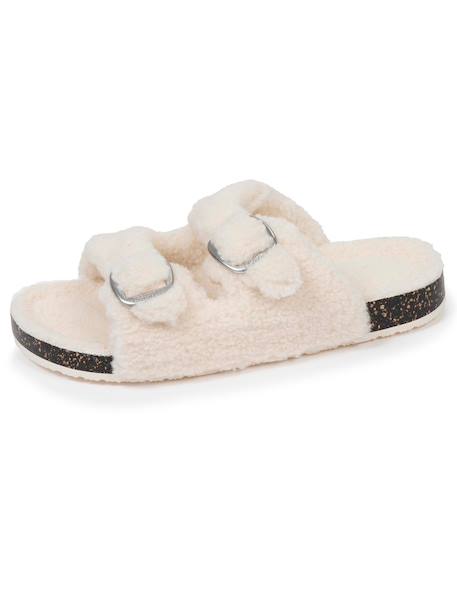 Chaussons mules ouvertes amorti talon, confort à la marche Ivoire+Léopard 6 - vertbaudet enfant 
