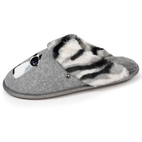 Chaussons mules chat fantaisie Gris+Rose chiné 1 - vertbaudet enfant 