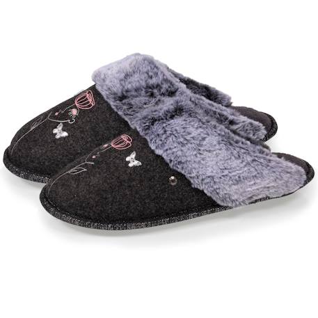Chaussons mules ultra confortables, bordure en fausse fourrure Gris chiné 1 - vertbaudet enfant 