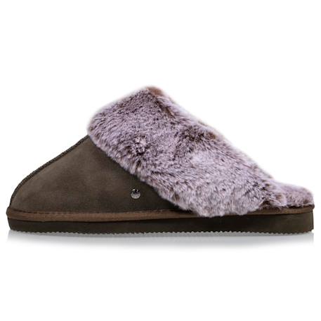 Chaussons mules cuir fourré chaud Beige+Camel+Kaki 16 - vertbaudet enfant 
