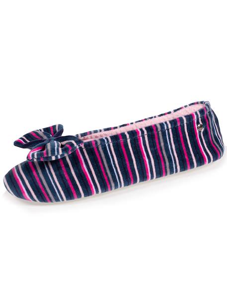 Chaussons ballerines ultra confortables, en coton biologique et semelle en cuir, détail grand nœud Rayuresbleues 6 - vertbaudet enfant 