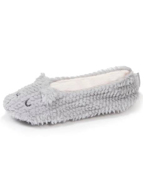 Chaussons ballerines imitation fourrure, semelle antidérapante Gris 6 - vertbaudet enfant 