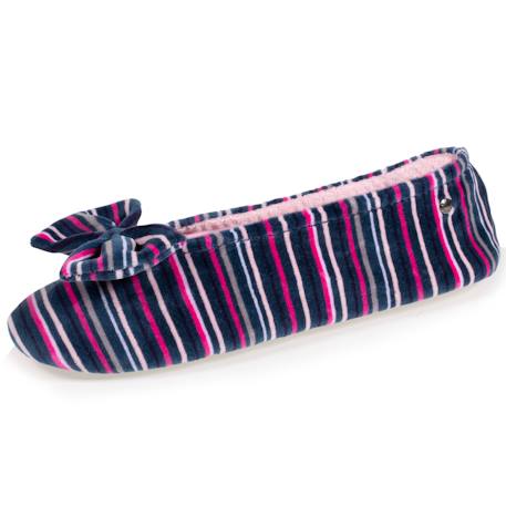 Chaussons ballerines ultra confortables, en coton biologique et semelle en cuir, détail grand nœud Rayuresbleues 1 - vertbaudet enfant 