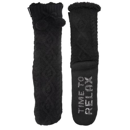 Chaussettes d'intérieur maille torsadée - fourrées, antidérapantes Noir 2 - vertbaudet enfant 