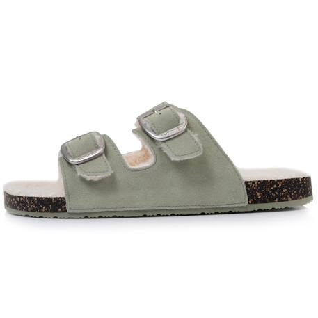 Chaussons mules ouvertes ultra confortables, en cuir Camel+Vert d'eau 9 - vertbaudet enfant 