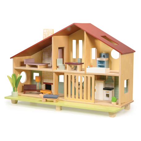 Maison de poupée en bois rétro – chalet moderne avec meubles inclus Multicolore 1 - vertbaudet enfant 