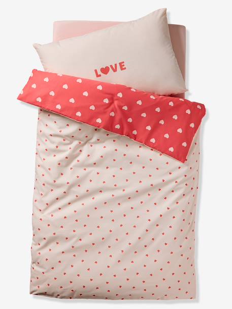 Parure housse de couette + taie d'oreiller MON CŒUR rose imprimé 3 - vertbaudet enfant 
