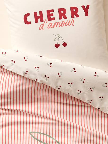 Parure housse de couette et taie d'oreiller CERISES RAYURES avec coton recyclé rayé rouge 11 - vertbaudet enfant 