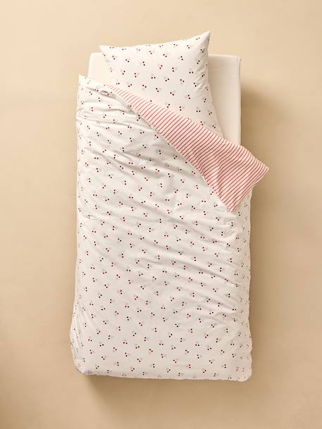 Parure housse de couette et taie d'oreiller CERISES RAYURES avec coton recyclé rayé rouge 6 - vertbaudet enfant 