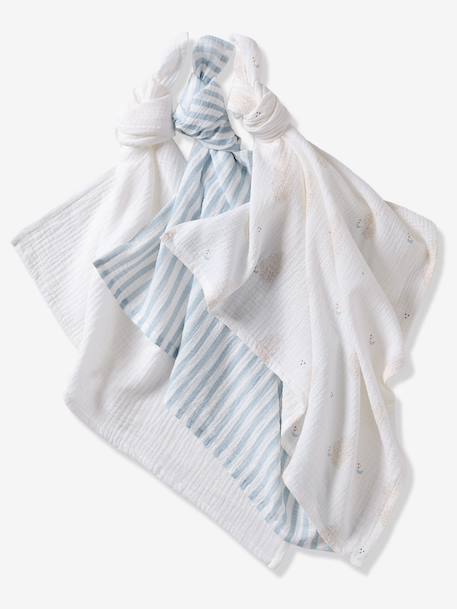 Lot 3 langes gaze de coton DANS LES NUAGES blanc imprimé 3 - vertbaudet enfant 
