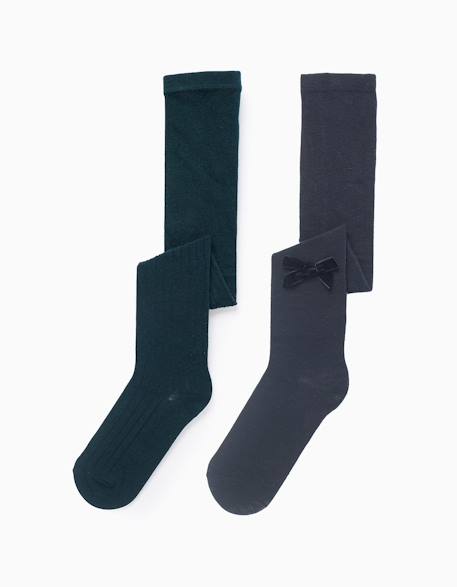Fille-Sous-vêtement-Pack de 2 collants côtelés/avec nœud
