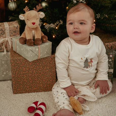 Coffret cadeau noël, doudou, un hochet et une peluche renne Marron, rouge, jaune 5 - vertbaudet enfant 