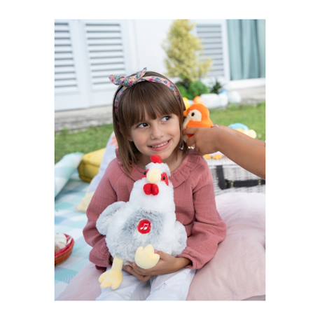Peluche poule flammée sonore grise et blanche - 22 cm Gris 3 - vertbaudet enfant 