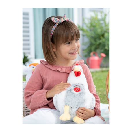 Peluche poule flammée sonore grise et blanche - 22 cm Gris 4 - vertbaudet enfant 